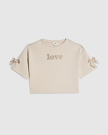 Girls Cream Love Embellished T-Shirt