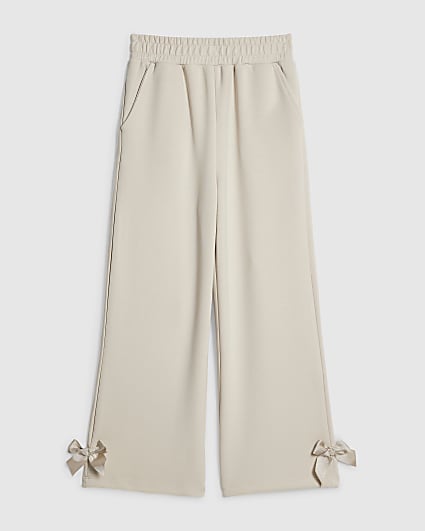 Girls Cream Wide Leg Bow Trousers