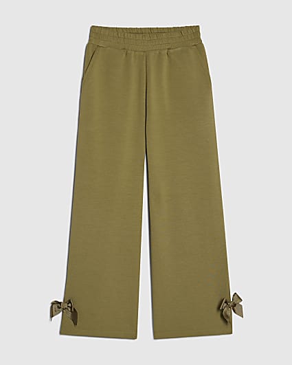 Girls Khaki Bow Wide Leg Trousers
