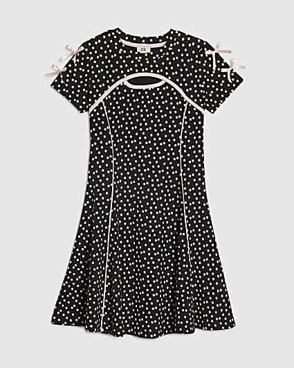 Girls Black Polka Dot Cut Out Dress
