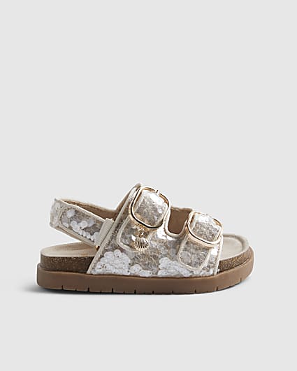 Mini Girls Brown Sequin Charm Footbed Sandals