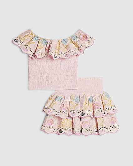 Mini Girls Pink Seahorse Top & Skirt Set