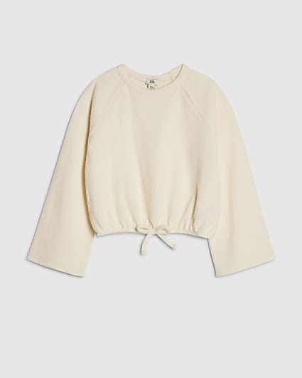 Girls Cream Cosy Bubble Hem Tie Sweatshirt