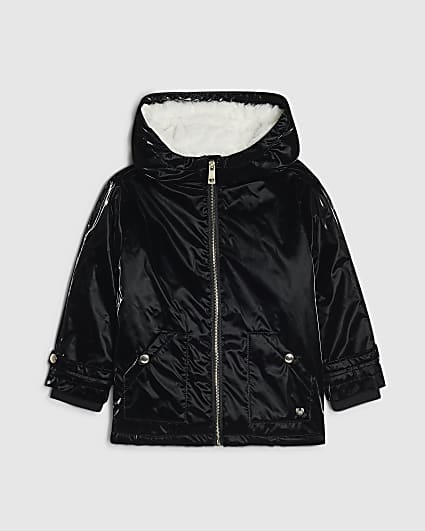 Mini Girls Black Black High Shine Rain Mac