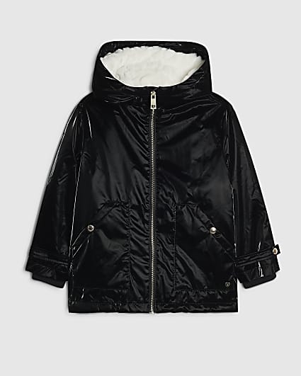 Girls Black Black High Shine Rain Mac
