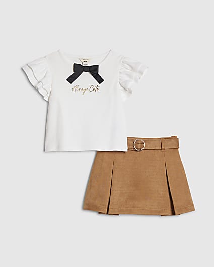 Mini Girls White Faux Suede Skort Set
