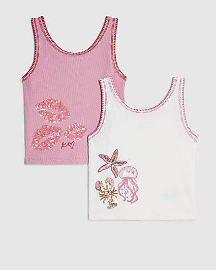 Girls Pink 2 Pack Sequin Tank Tops