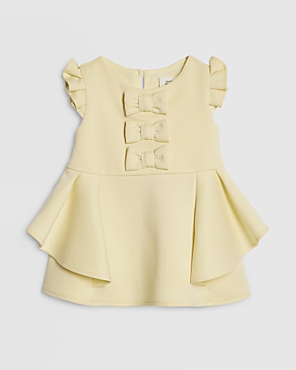 Baby Girls Yellow Frill Sleeve Bow Dress