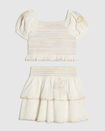 Mini Girls White Rainbow Whipstitch Top Set