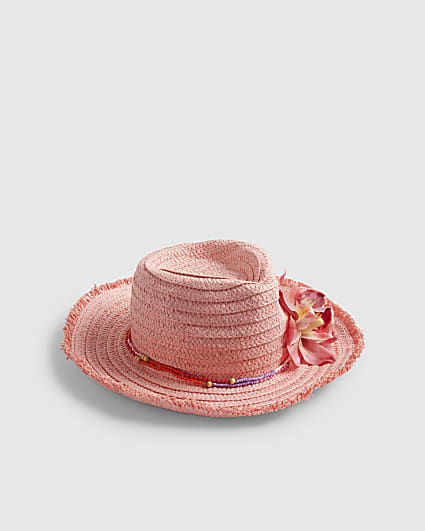 Girls Pink Orchid Straw Cowboy Hat