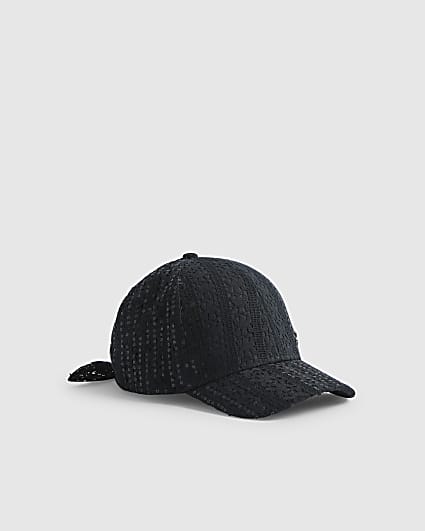 Girls Black Sequin Lace Cap