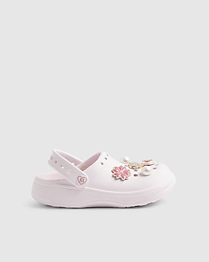 Girls Pink Flower Clogs