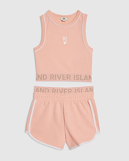 Girls Pink RI Waistband Tank and Shorts Set