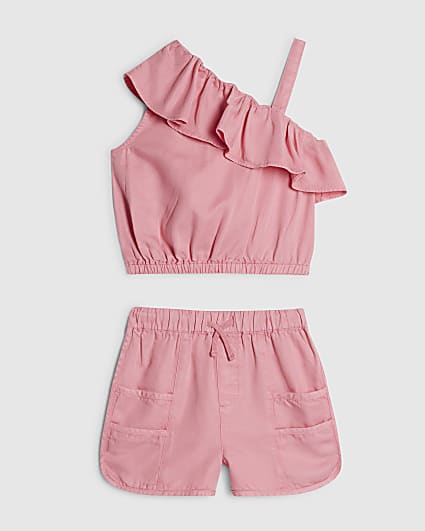 Girls Pink Tencel One Shoulder Set