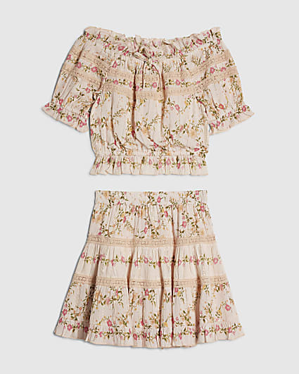 Girls Pink Ditsy Top Set