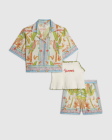 Girls Multi Colour Parrot Shorts Set