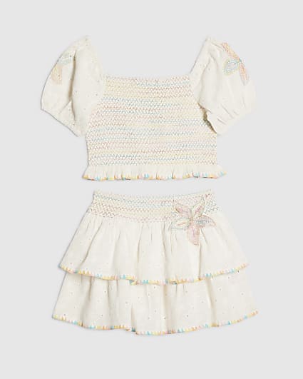 Girls White Rainbow Whipstitch Top Set
