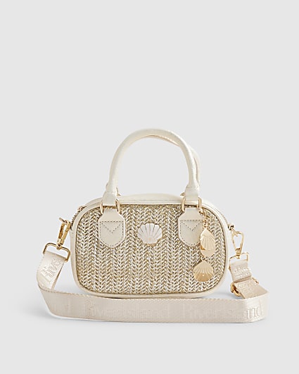 Gold Raffia Multi Charm Cross Body Bag