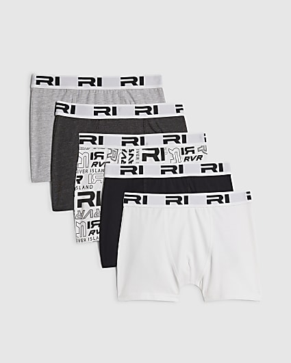 Boys Black Monochrome Pack Of 5 Boxers