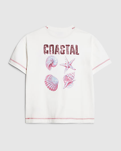 Girls White Coastal Whipstitch T-Shirt