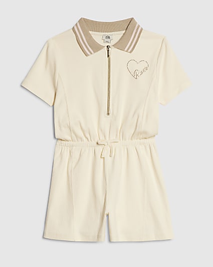 Girls Cream Polo Zip Playsuit