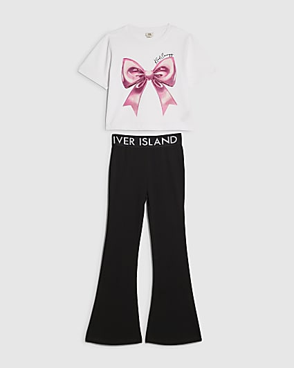 Girls White Bow Crop Top Set