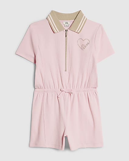 Girls Pink Polo Zip Playsuit