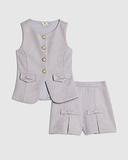 Girls Purple Faux Suede Waistcoat Set