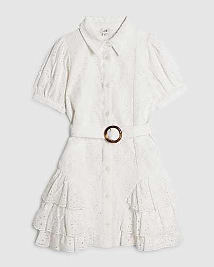 Girls White Floral Broderie Dress