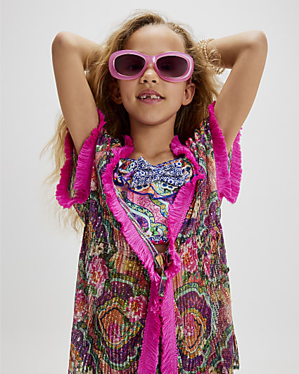 Girls Purple Sequin Kaftan