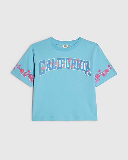 Girls Blue California Floral T-Shirt