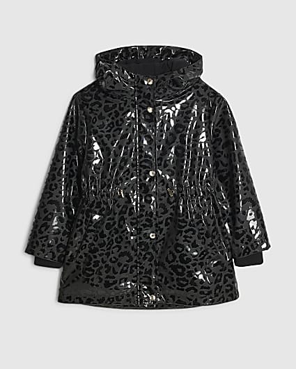Girls Black Leopard Print Raincoat