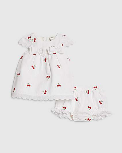 Baby Girls White Heart Cherry Dress Set