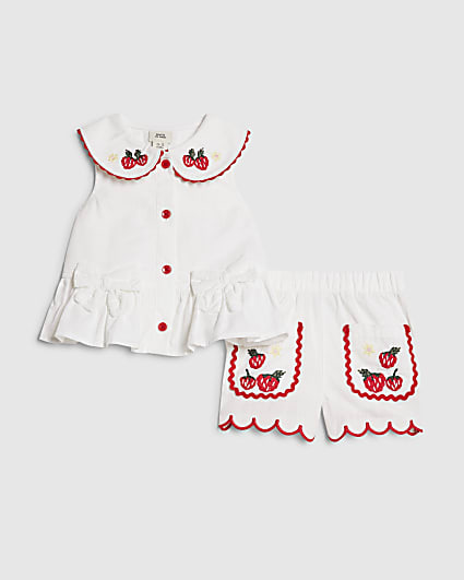 Baby Girls White Strawberry Peplum Blouse Set