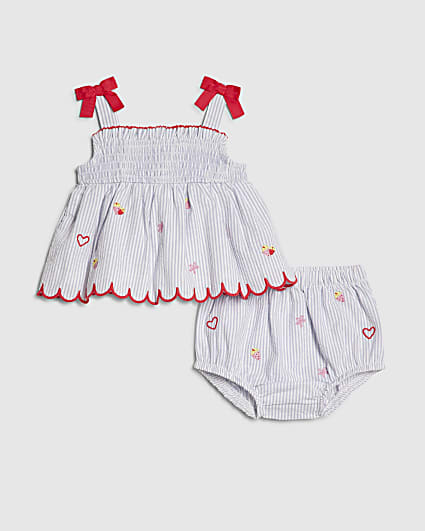 Baby Girls Blue Stripe Fruit Top Set