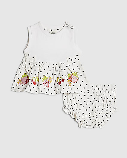Baby Girls White Polka Dot Top Set