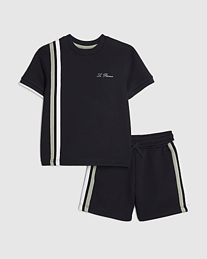 Mini Boys Navy Oversized Textured T-Shirt Set