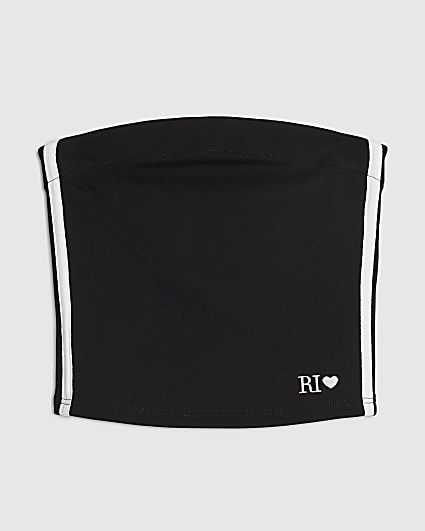 Girls Black Side Stripe Bandeau Top