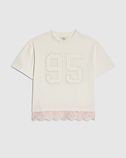 Girls White Number Lace T-Shirt