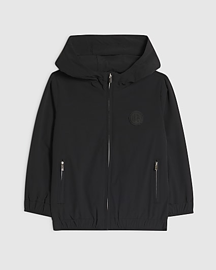 Mini Boys Black Hooded Tech Jacket