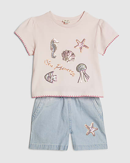 Mini Girls Blue Sealife T-shirt & Shorts Set
