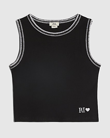 Girls Black Whipstitch Tank Top