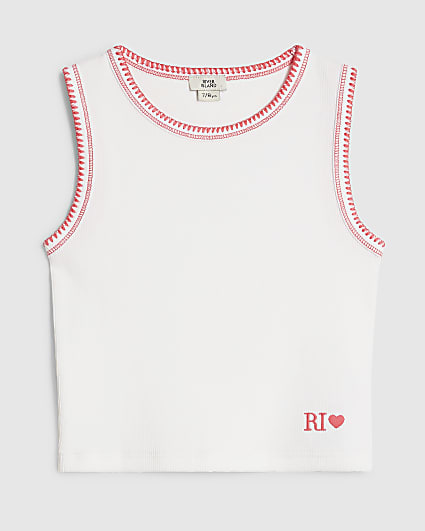 Girls White Whipstitch Tank Top