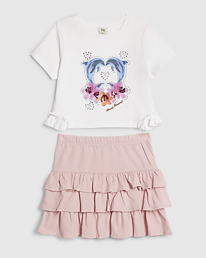 Girls White Dolphin T-Shirt And Rara Set