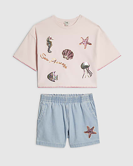 Girls Blue Sealife T-shirt & Short Set