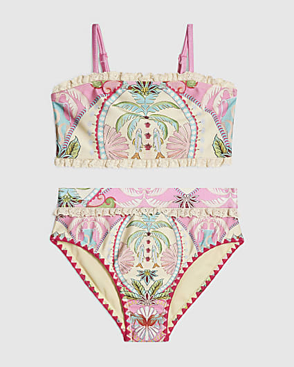 Girls Pink Palm Tree Bikini Set