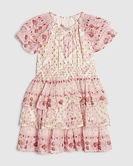 Mini Girls Pink Short Sleeve Printed Dress