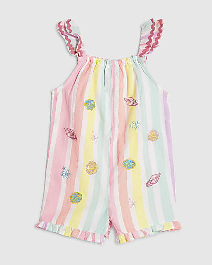 Baby Girls Pink Stripe Sea Shell Romper