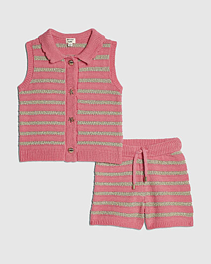 Mini Girls Pink Stripe Top & Short Knit Set