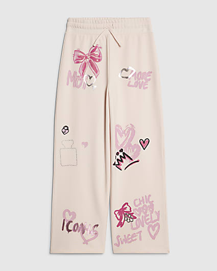 Girls Pink Graffiti Print Trousers